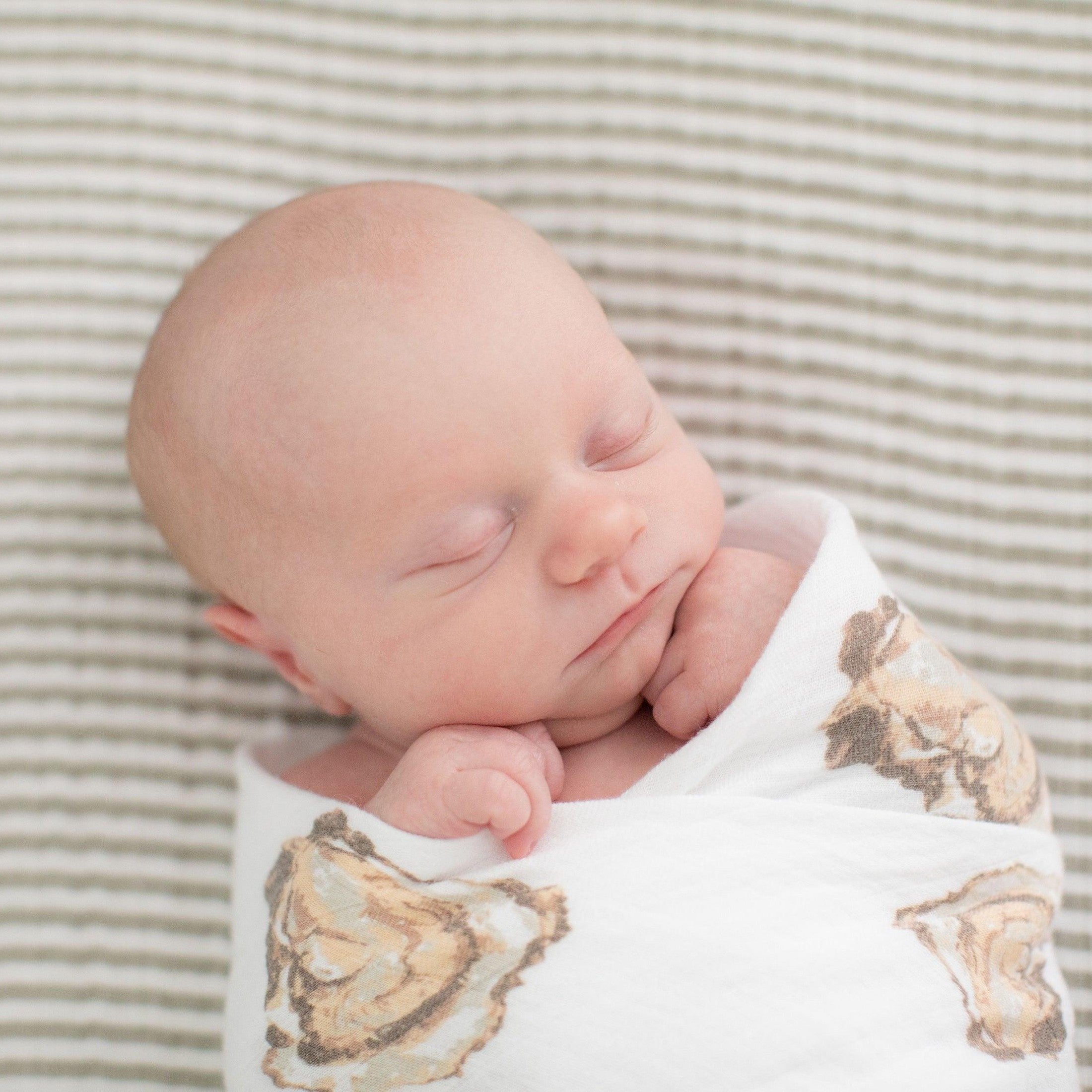 Aw Shucks! Oyster Baby Gift Set: Muslin Swaddle & Bib