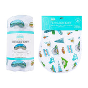 Chicago Newborn Gift Set: Muslin Swaddle & Bib | Organic Cotton