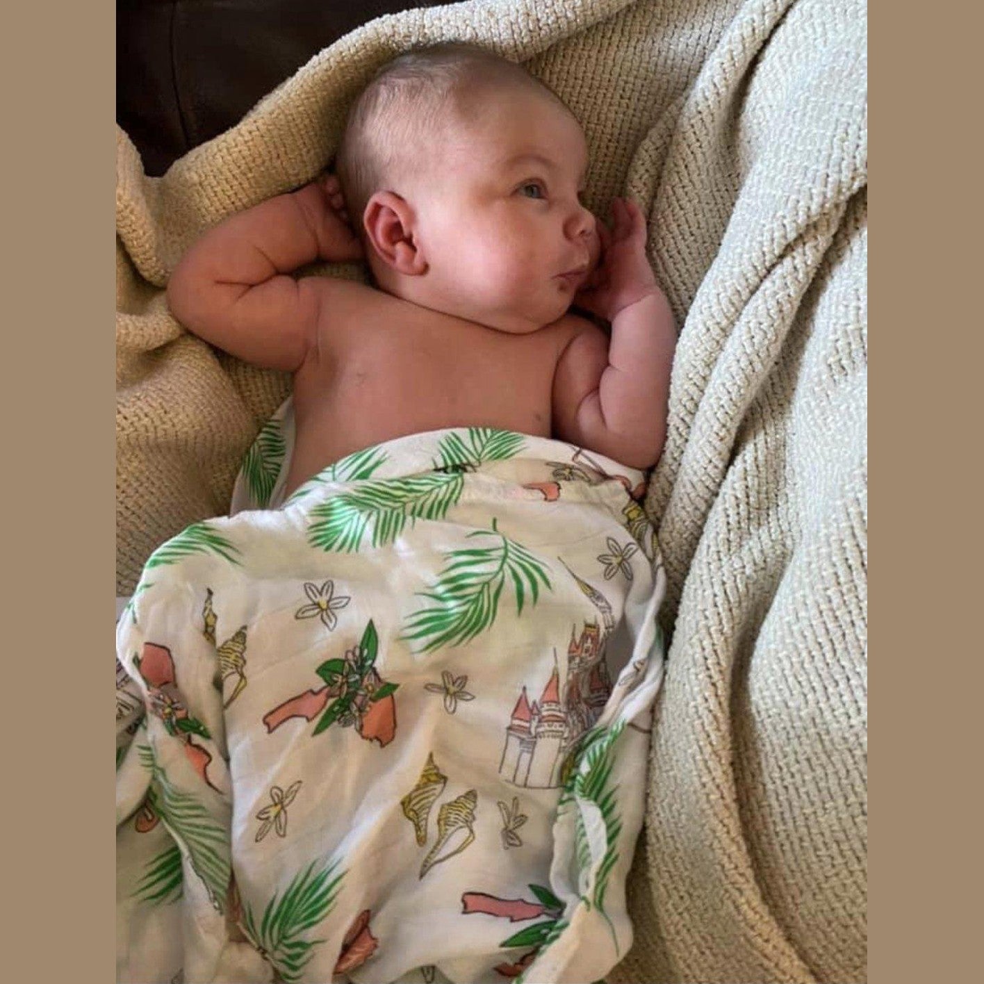 Florida Newborn Gift Set: Muslin Swaddle & Bib | Organic Cotton