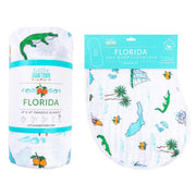 Florida Newborn Gift Set: Muslin Swaddle & Bib | Organic Cotton
