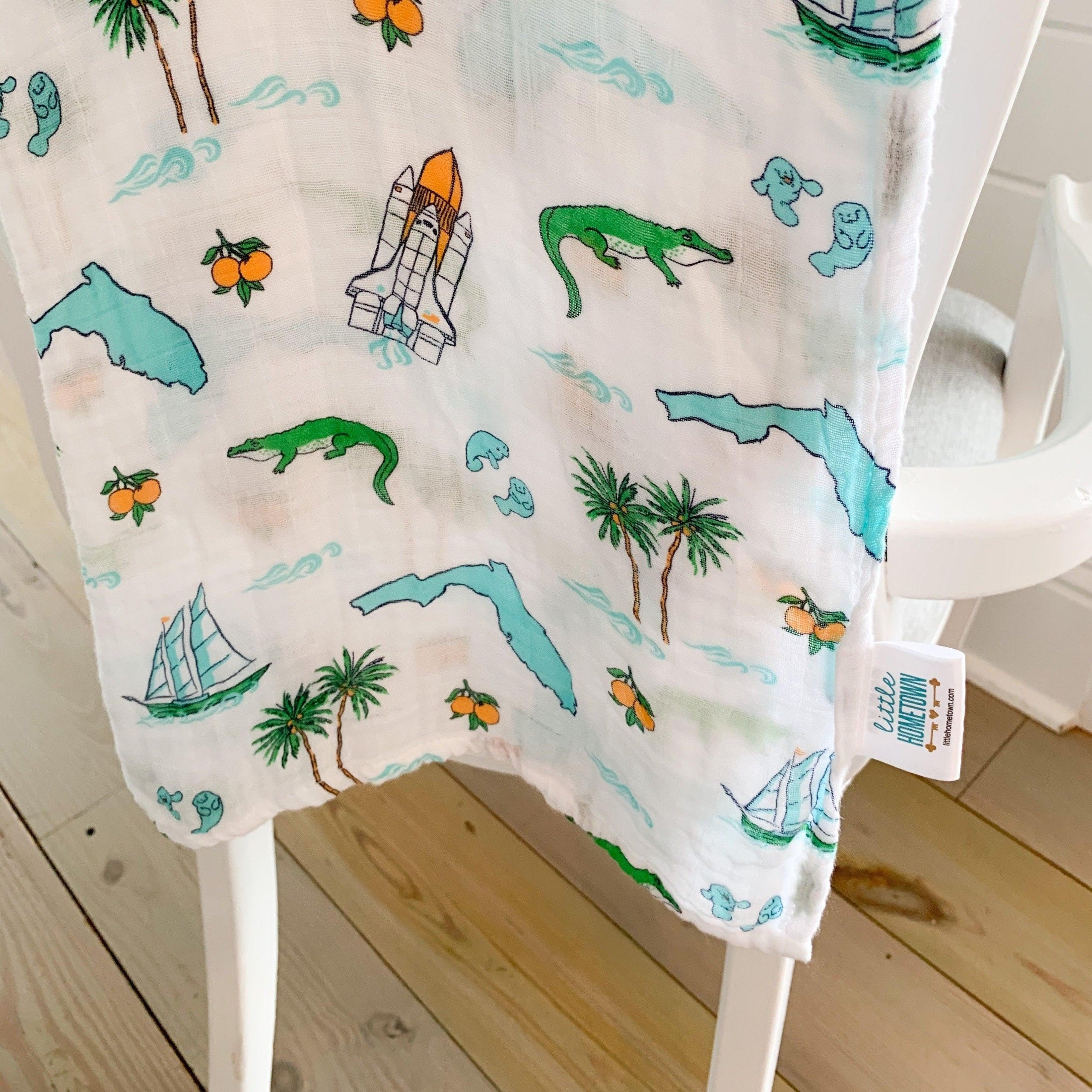 Florida Newborn Gift Set: Muslin Swaddle & Bib | Organic Cotton