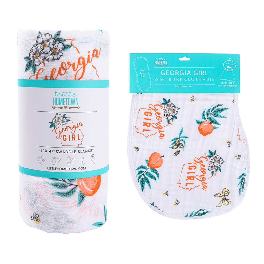 Georgia Girl Baby Gift Set: Muslin Swaddle & Bib | Organic Cotton