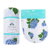 Hydrangeas Newborn Gift Set: Muslin Swaddle & Bib | Organic Cotton