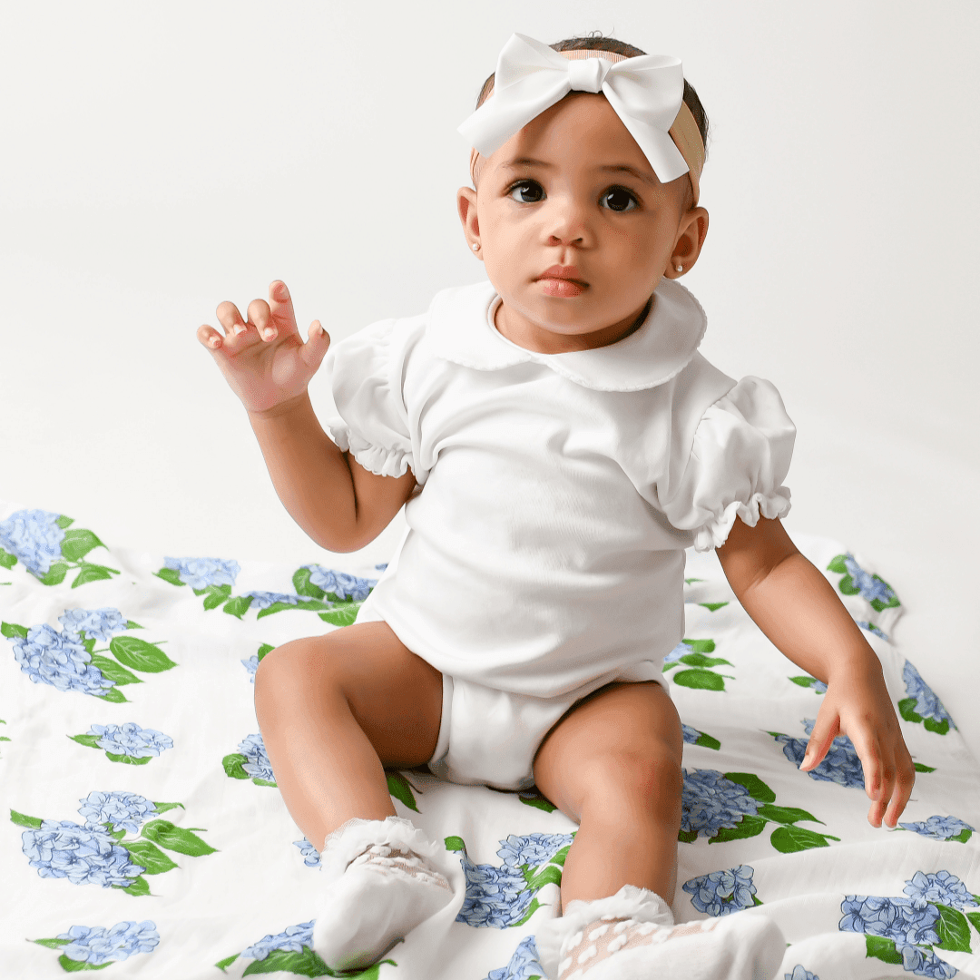 Hydrangeas Newborn Gift Set: Muslin Swaddle & Bib | Organic Cotton