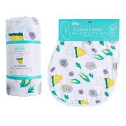 illinois Newborn Gift Set: Muslin Swaddle & Bib | Organic Cotton