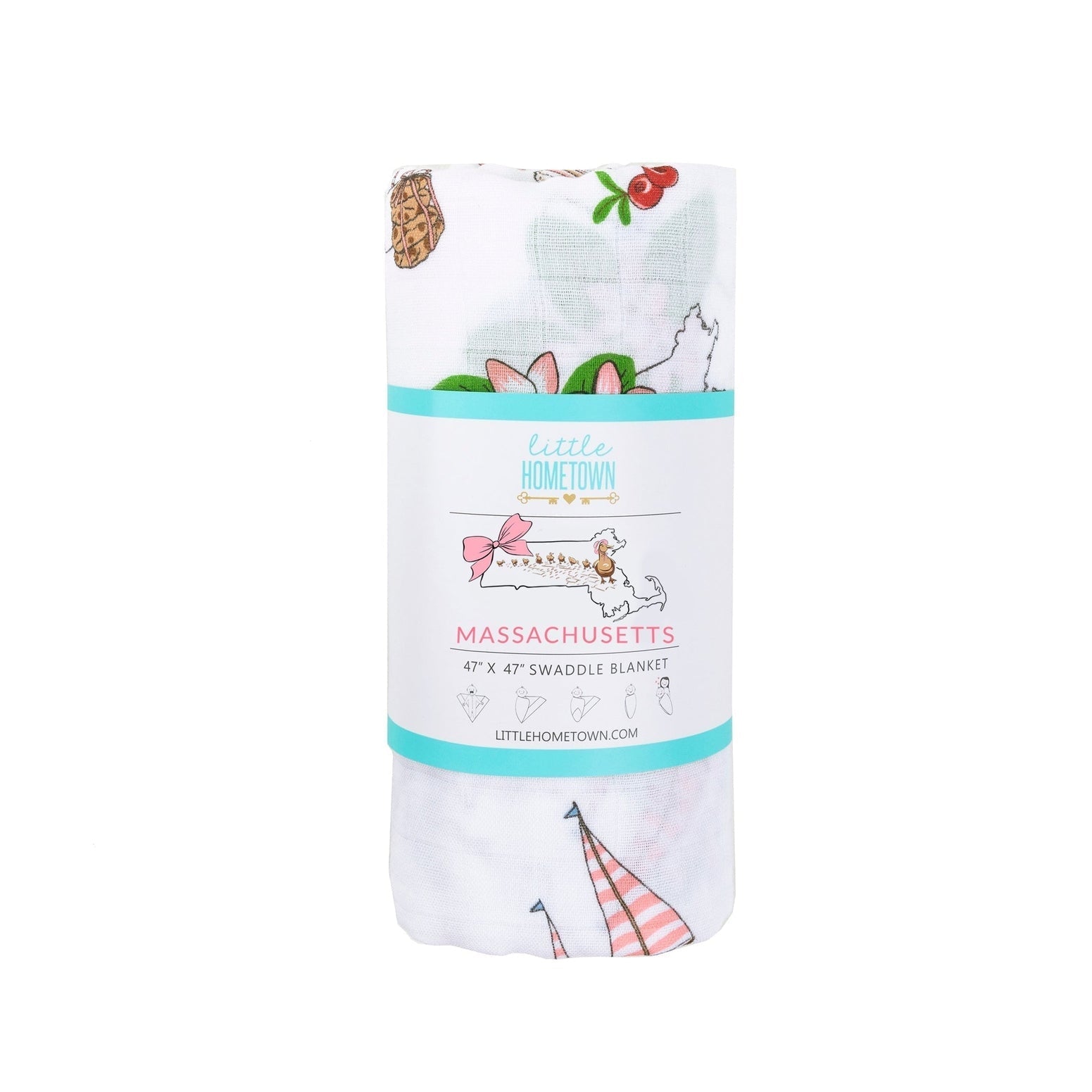 Massachusetts Floral Baby Gift Set: Muslin Swaddle & Bib