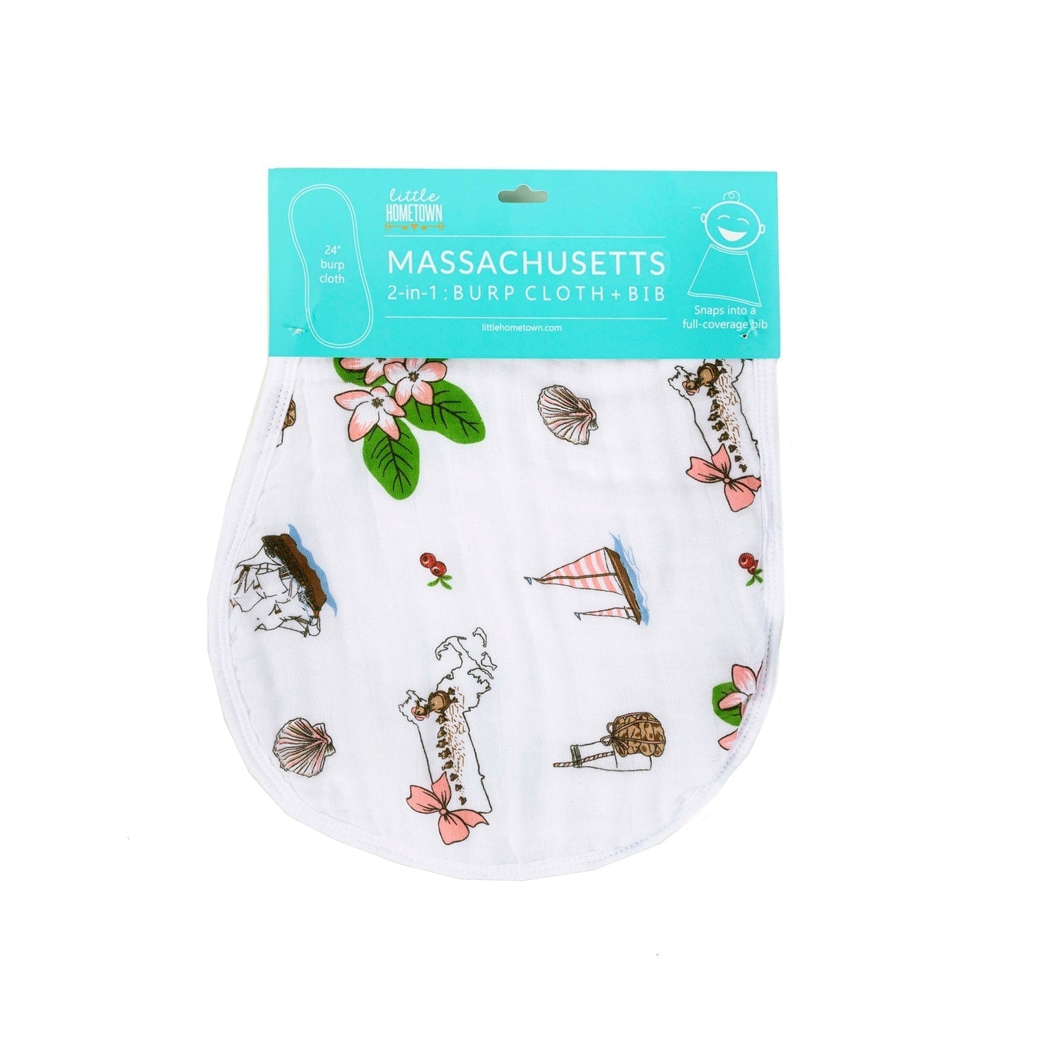 Massachusetts Floral Baby Gift Set: Muslin Swaddle & Bib