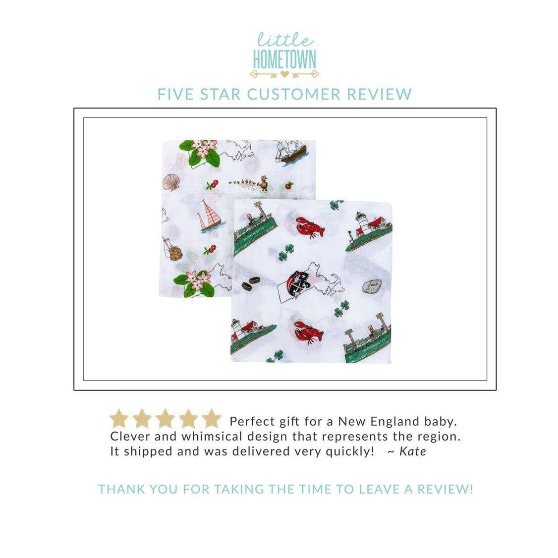 Massachusetts Floral Baby Gift Set: Muslin Swaddle & Bib