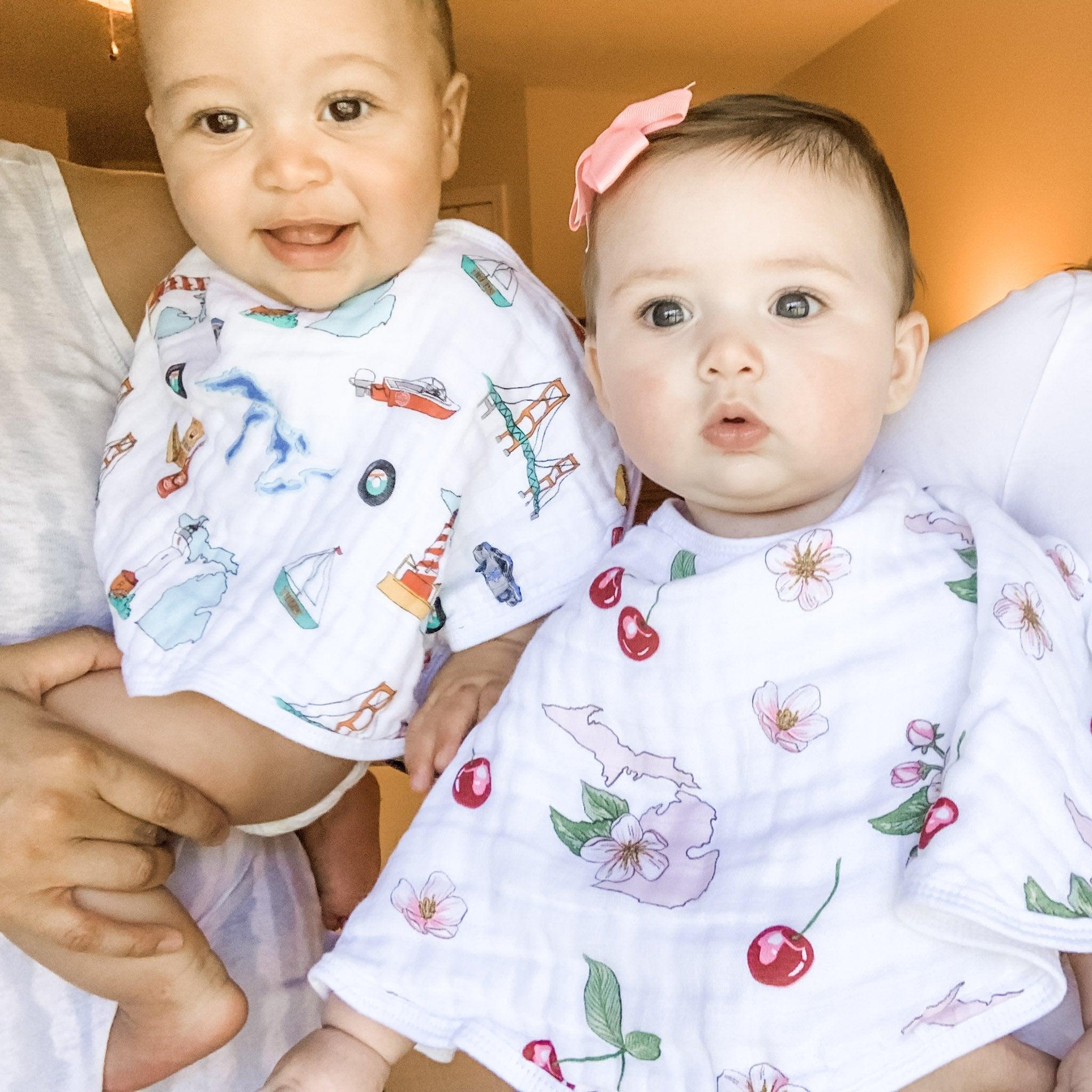 Michigan Newborn Gift Set: Muslin Swaddle & Bib | Organic Cotton