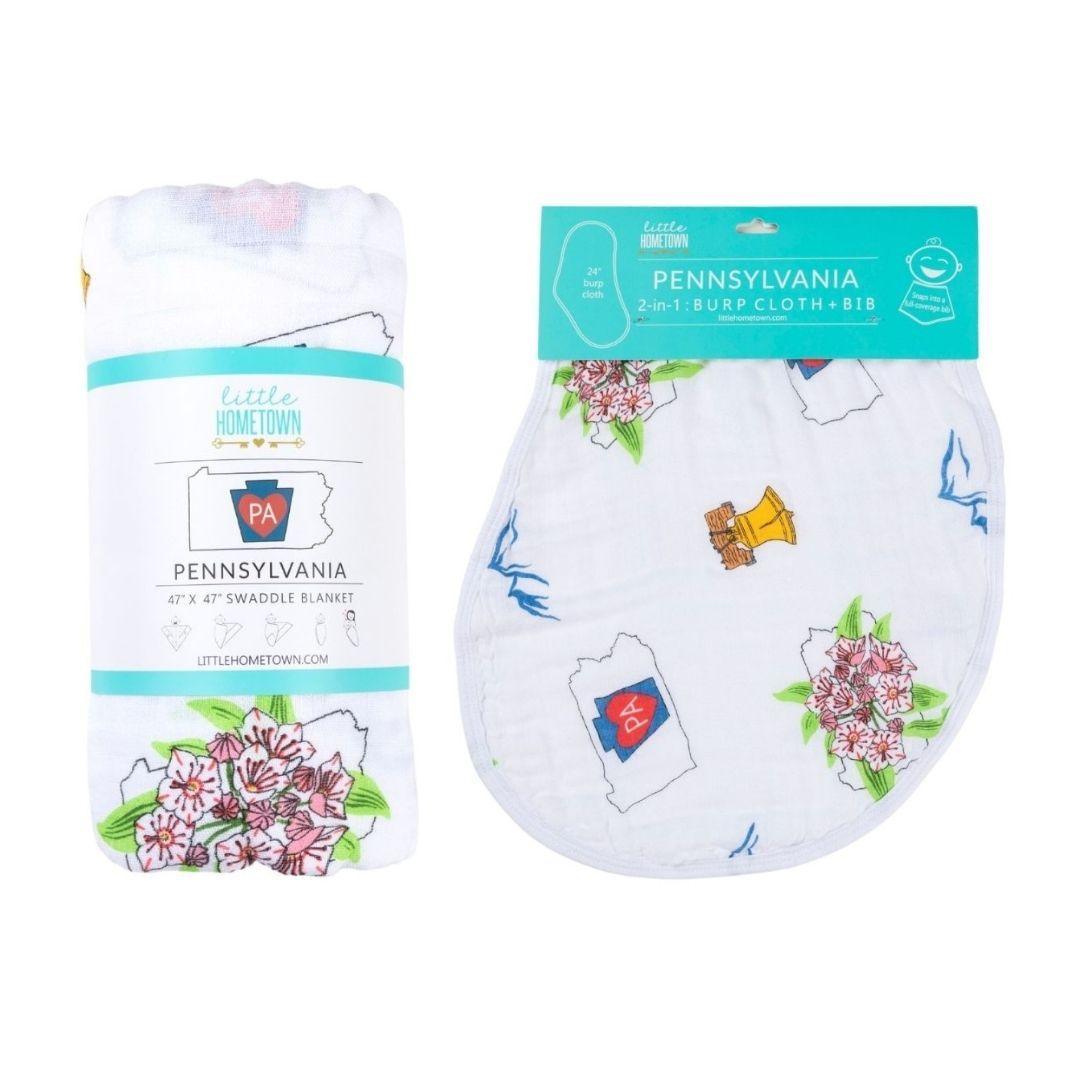 Pennsylvania Newborn Gift Set: Muslin Swaddle & Bib | Organic Cotton