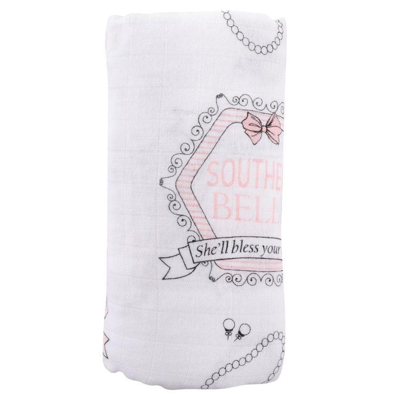 Southern Belle Baby Gift Set: Muslin Swaddle & Bib | Organic Cotton
