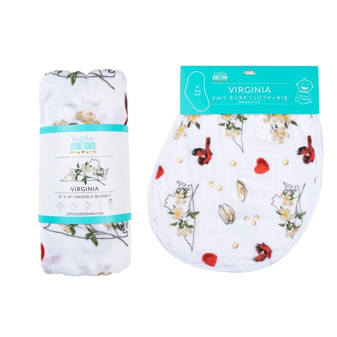 Virginia Newborn Gift Set: Muslin Swaddle & Bib (Floral)