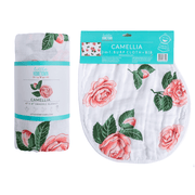 Camelia Baby Gift Set: Muslin Swaddle & Bib | Organic Cotton