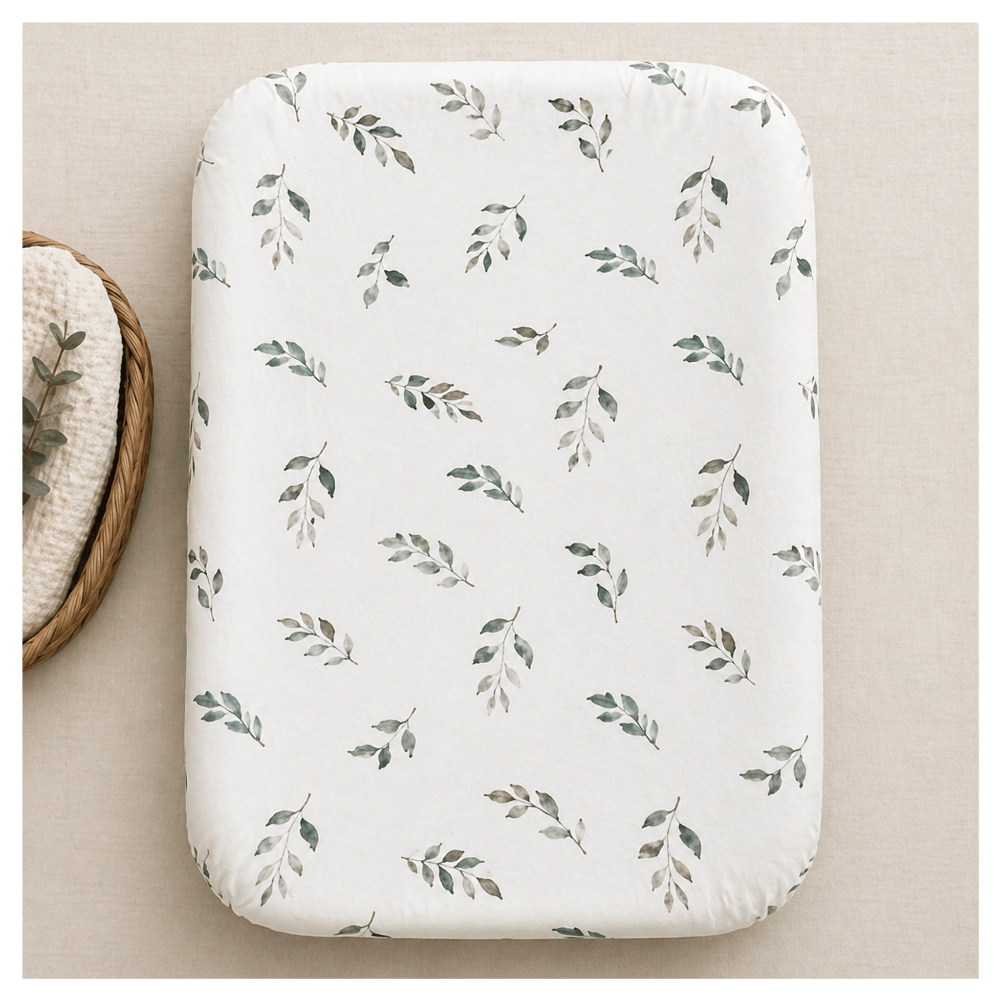 Green Leaves Bamboo Changing Pad Cover | Bassinet & Lounger Cover