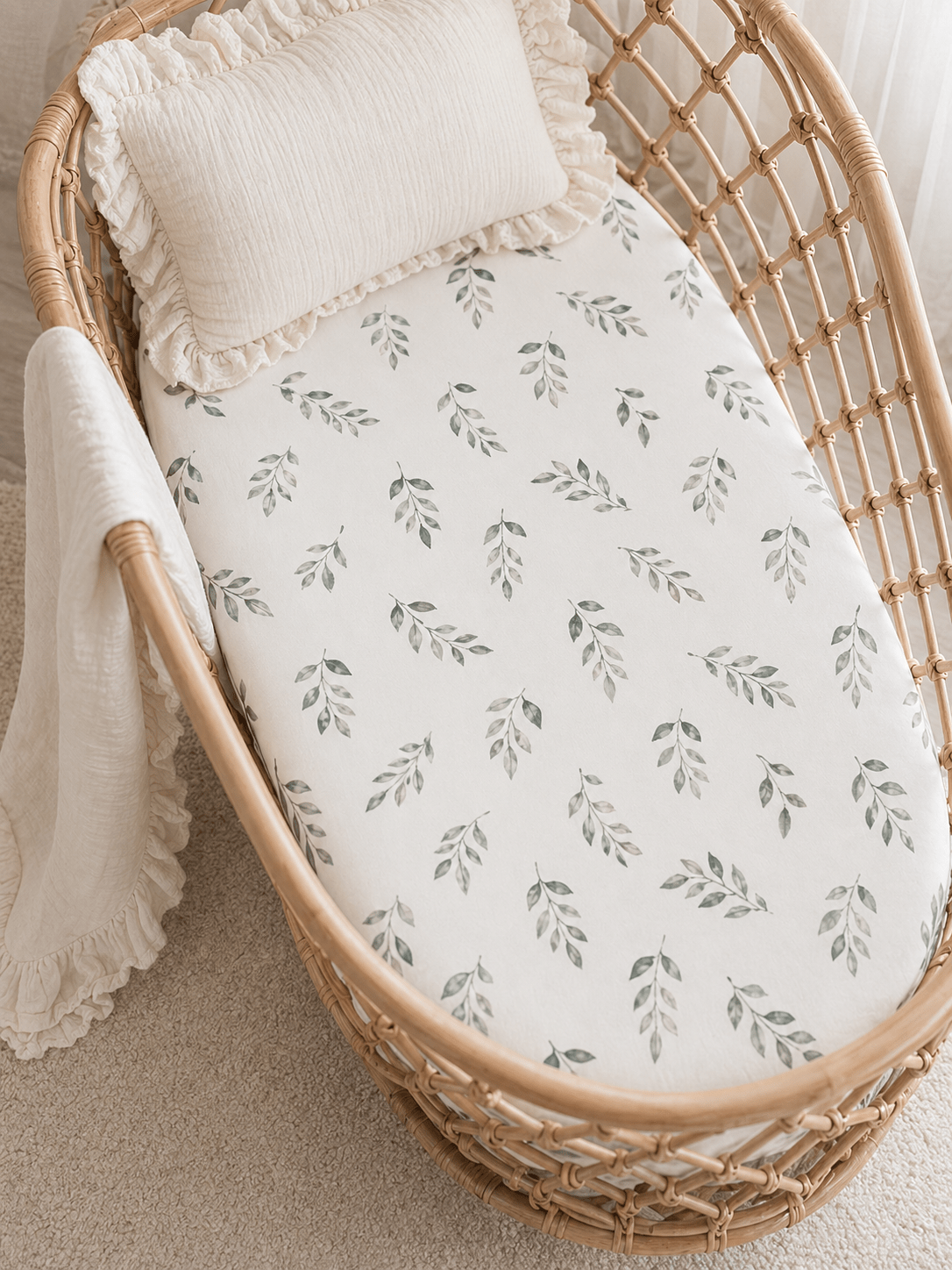 Green Leaves Bamboo Changing Pad Cover | Bassinet & Lounger Cover
