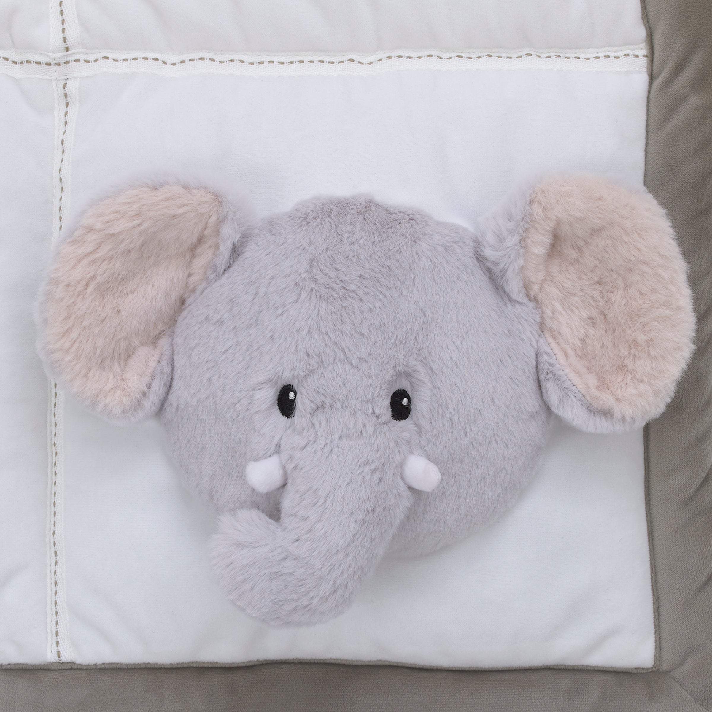 Playful Pals White, Tan, and Gray Four 3D Animals With Crinkle Plush Tummy Time Play Mat - Sloth, Llama, Elephant, and Giraffe