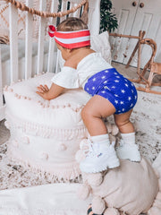 Navy Stars Bummies with Red/White Stripe Headband Set
