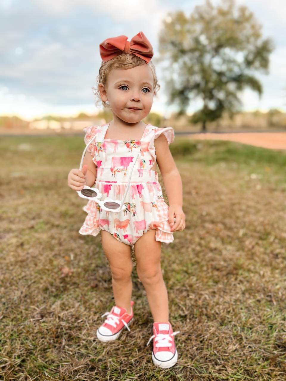 Watercolor cows ruffle romper