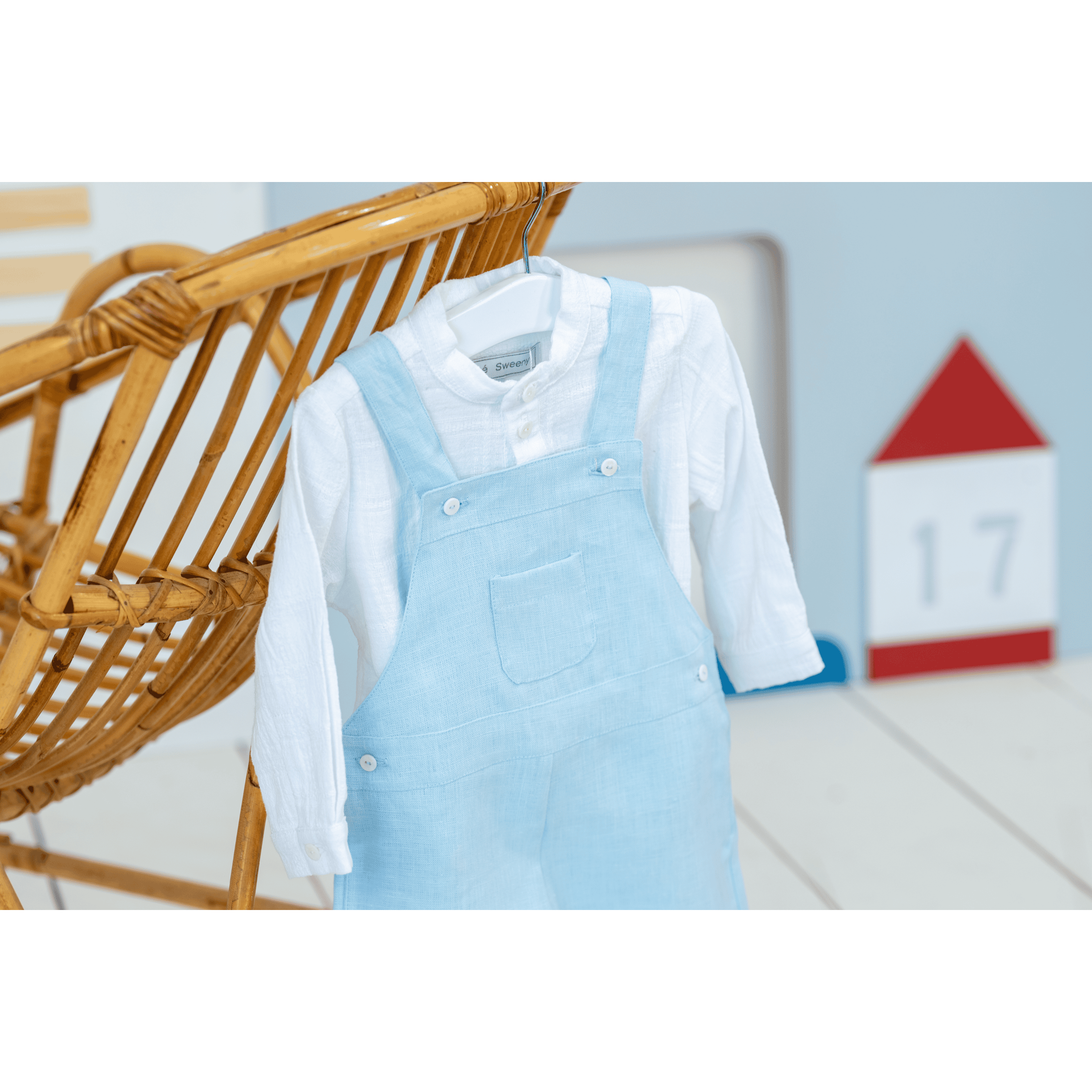INEO | Boys Light Blue Linen Overalls