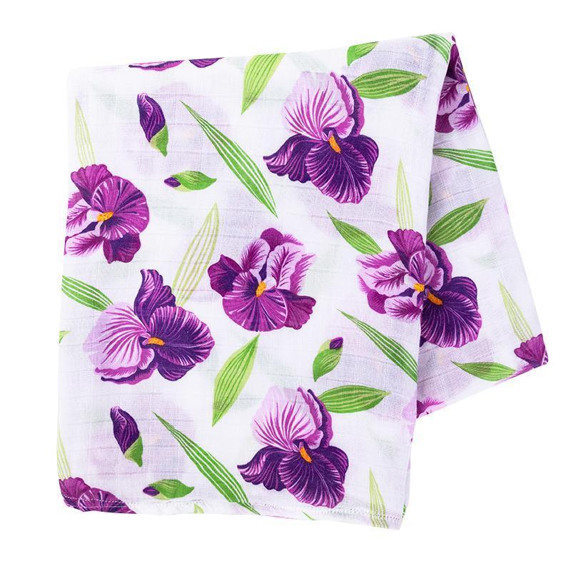 Irises Newborn Gift Set: Muslin Swaddle & Bib | Organic Cotton