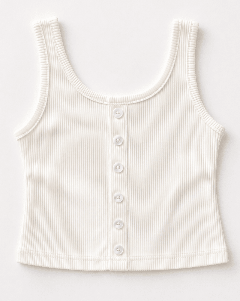 Josie Button Front Ribbed Tank - Crisp White