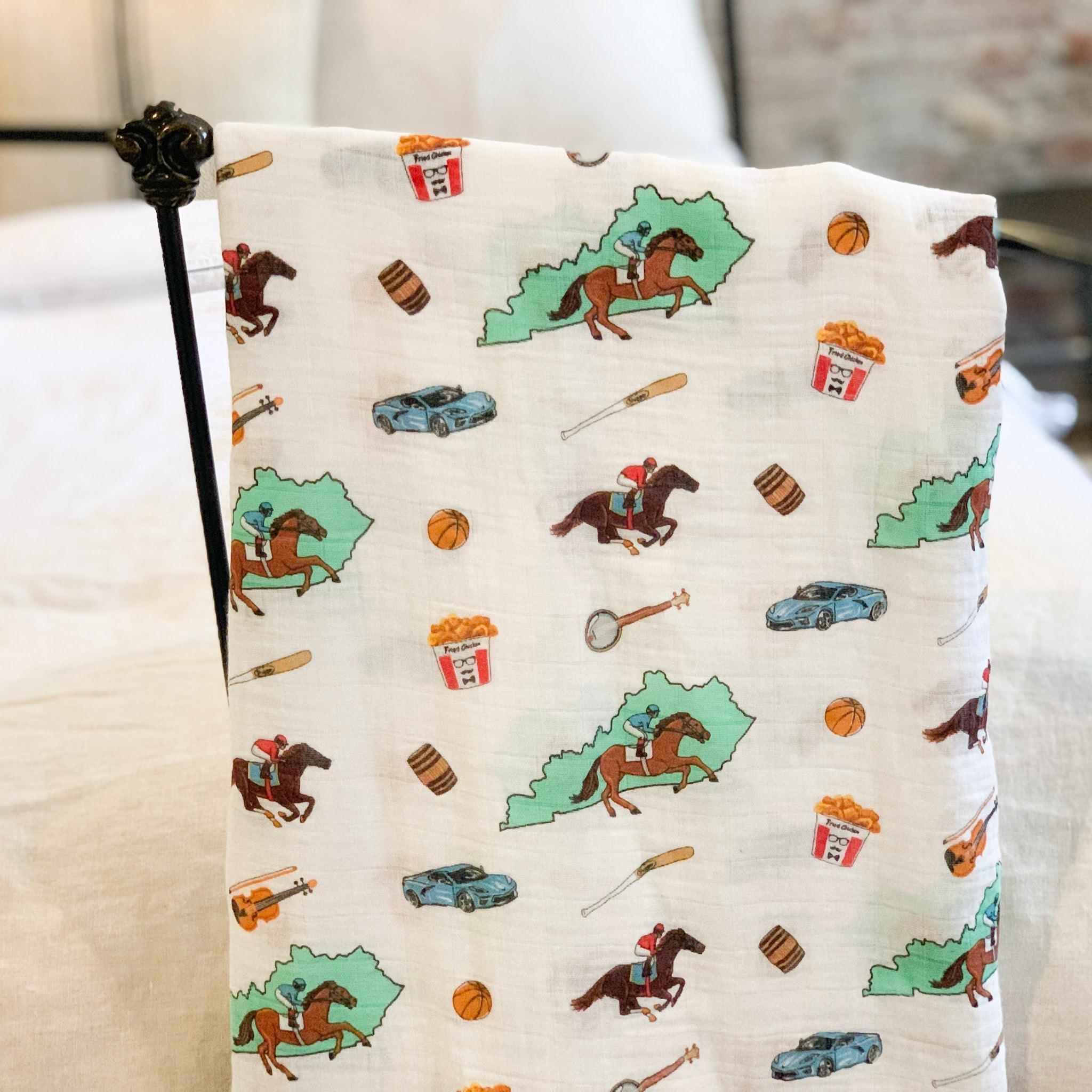 Kentucky Baby Gift Set: Muslin Swaddle & Bib | Organic Cotton