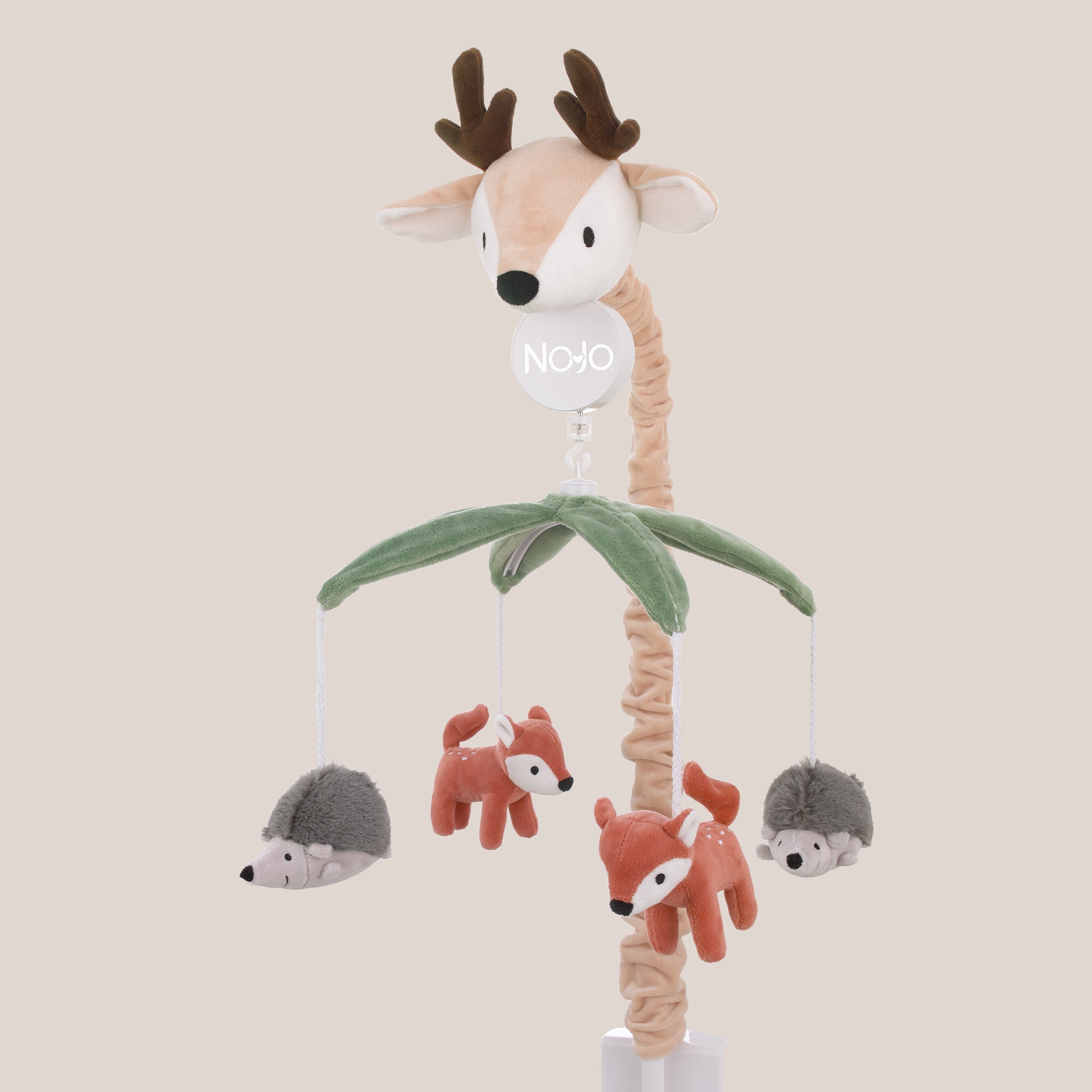 Plush Deer Green, Gray, and Tan Foxes and Hedgehogs Musical Mobile
