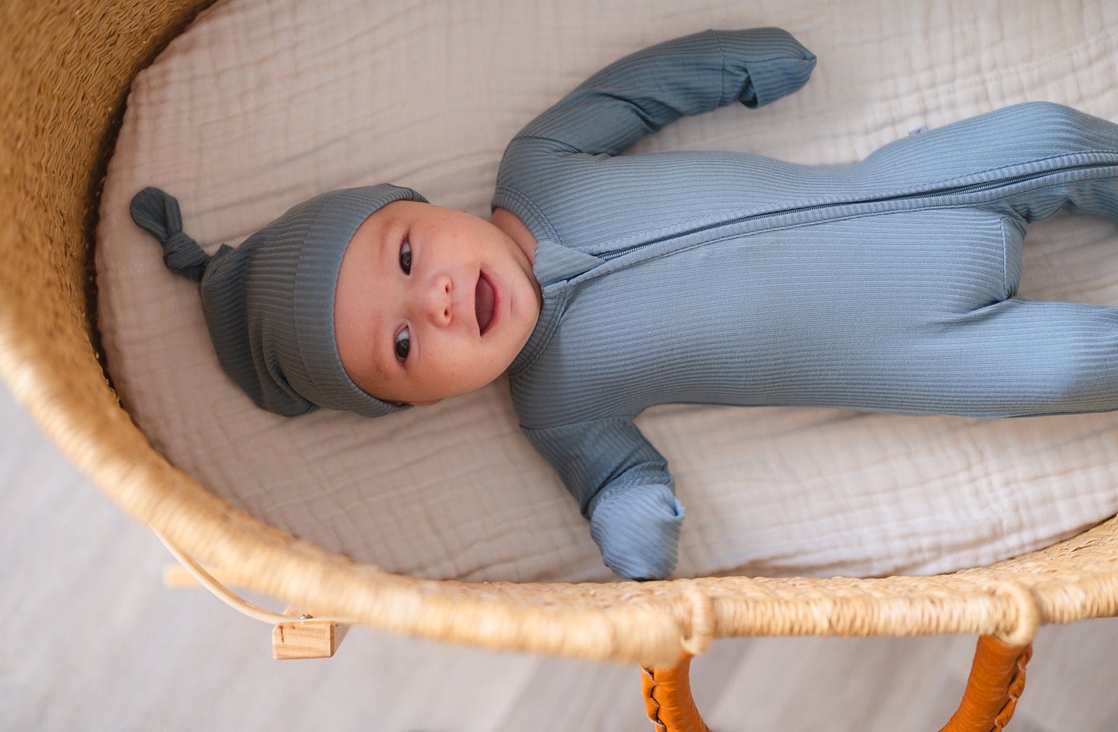 Arona Blue Ribbed Baby Knot Hat