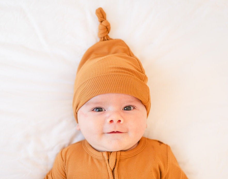Caramel Ribbed Bamboo Knotted Baby Gown