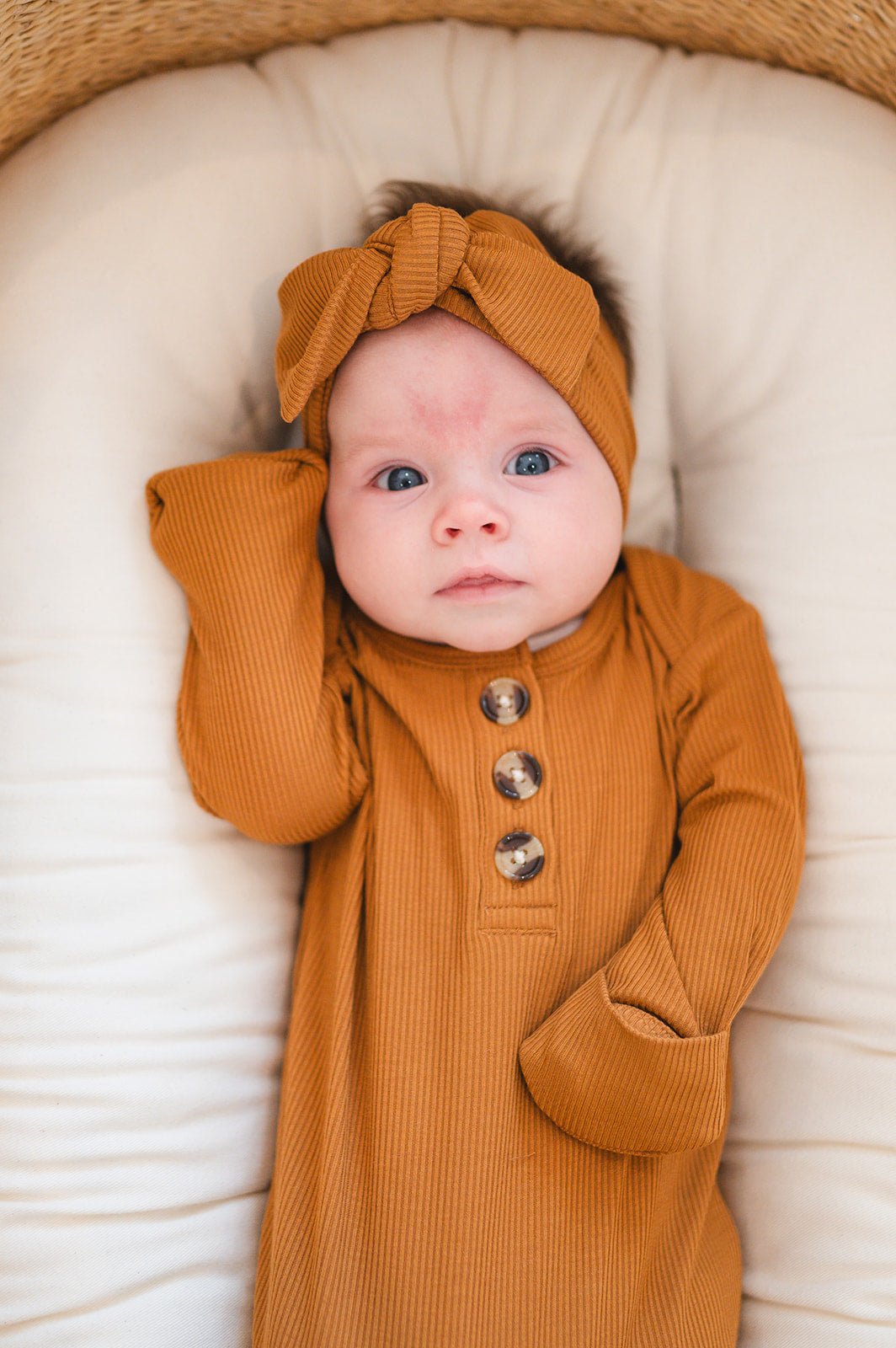Caramel Ribbed Bamboo Knotted Baby Gown