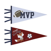 Team All Star Grey, Burgundy, Light Blue and Navy Fox and Football MVP Sporty 2 Pack Felt Pennants Wall DÃ©cor