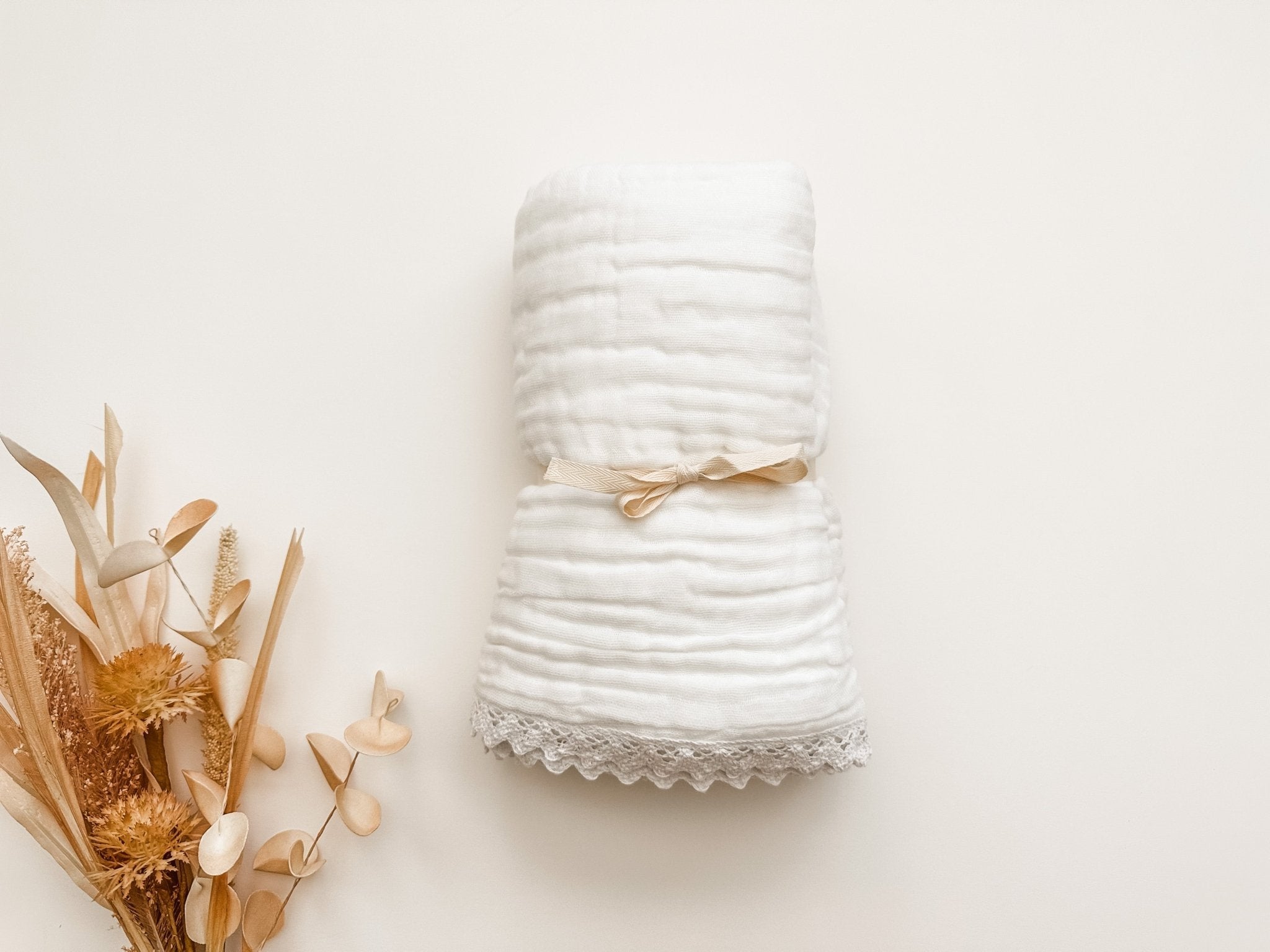 White Lace Organic Muslin Cotton 6-Layer Baby Blanket