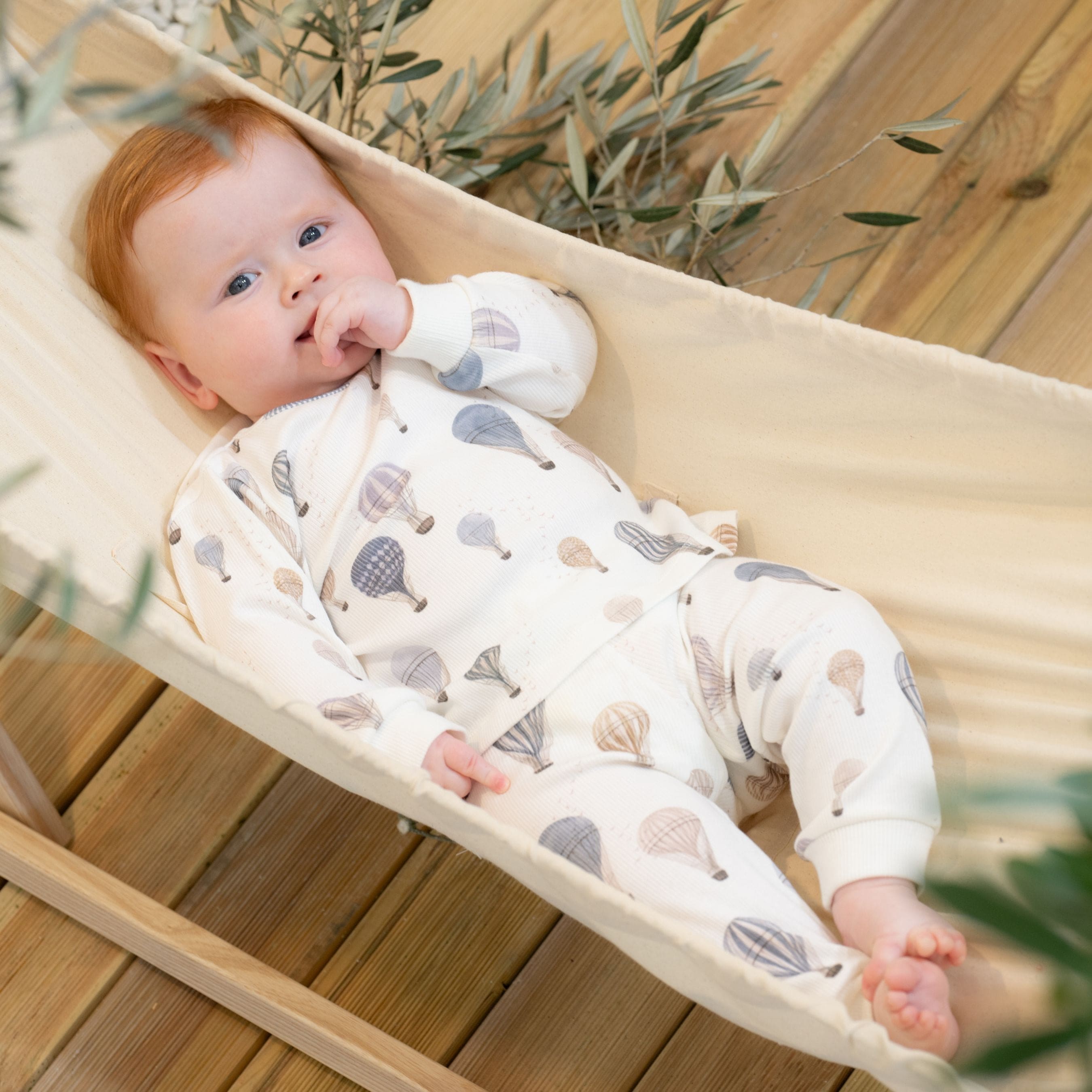 LEHANE | Boys White Ribbed Cotton Air Balloon Pyjamas