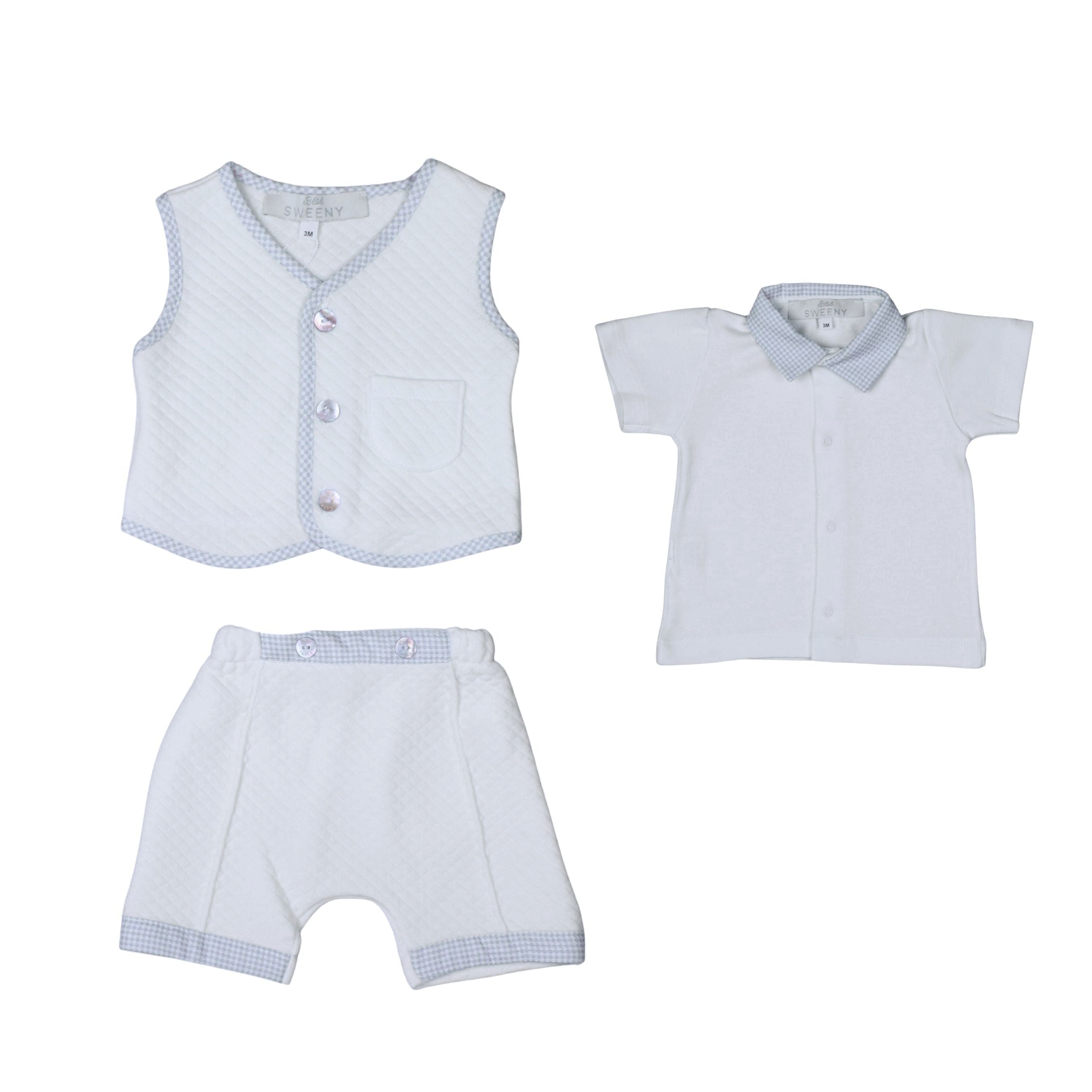 LUCAS | Boys White & Blue Cotton Gingham Shorts Set (3)