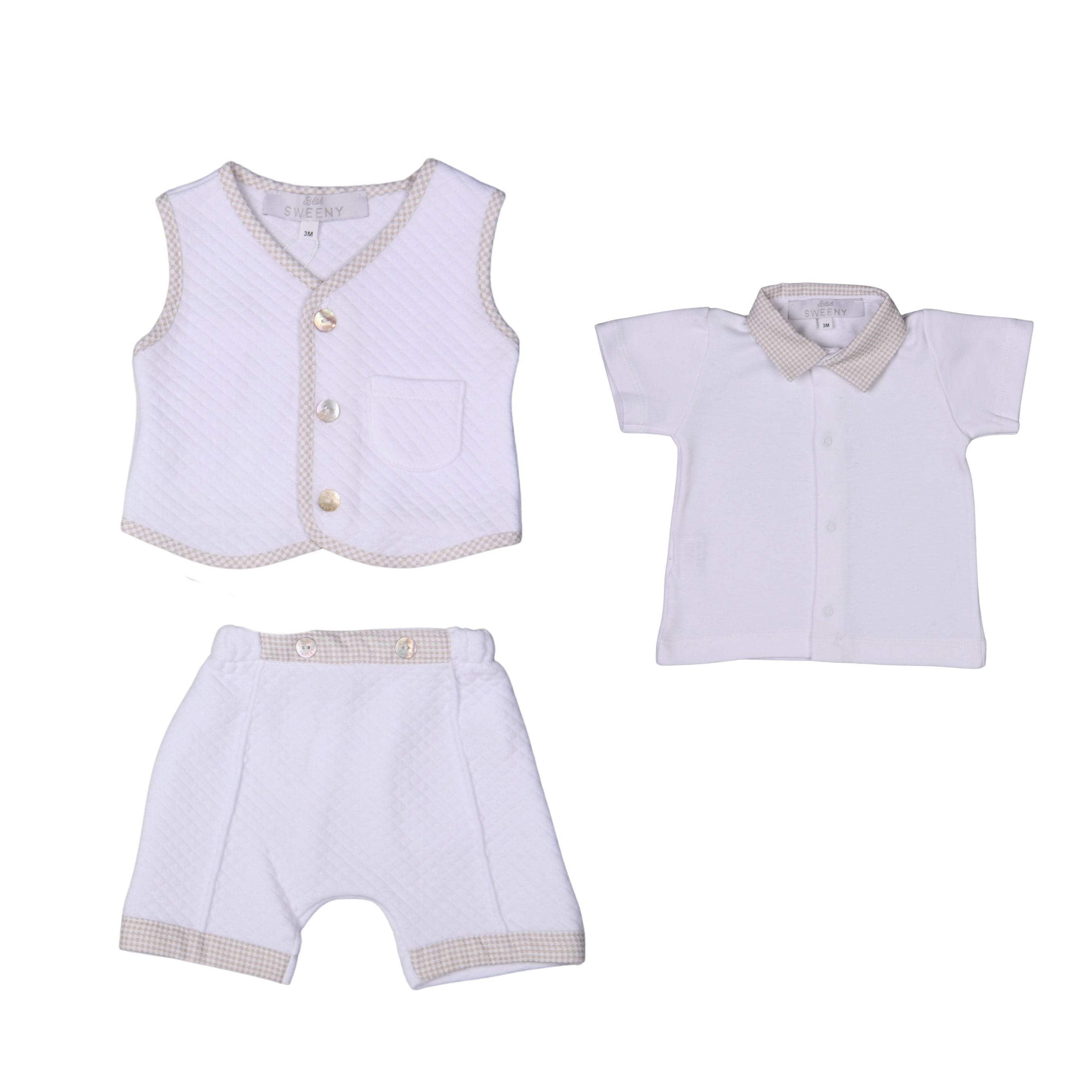 LUCAS | Boys White & Beige Cotton Gingham Shorts Set (3)