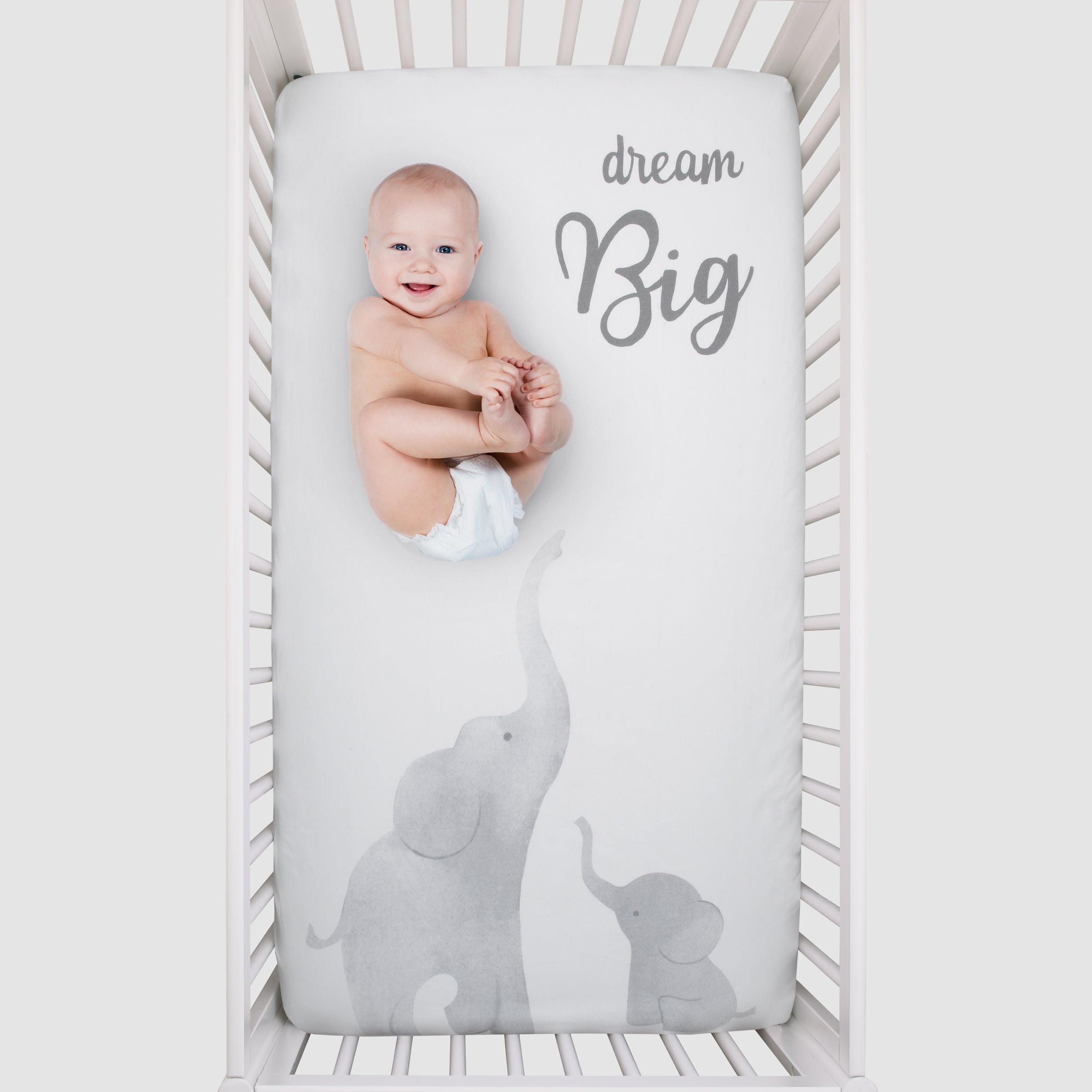 Elephant Tribe Grey and White 100% Cotton Photo Op Fitted Crib Sheet