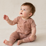 Organic Short Sleeve Zip Romper - Island Palm