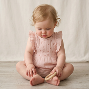 Organic Embroidered Ruffle Romper - Blush