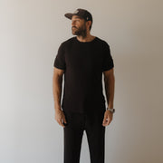 Men's Bamboo Short Sleeve Pajama | Ribbed Black