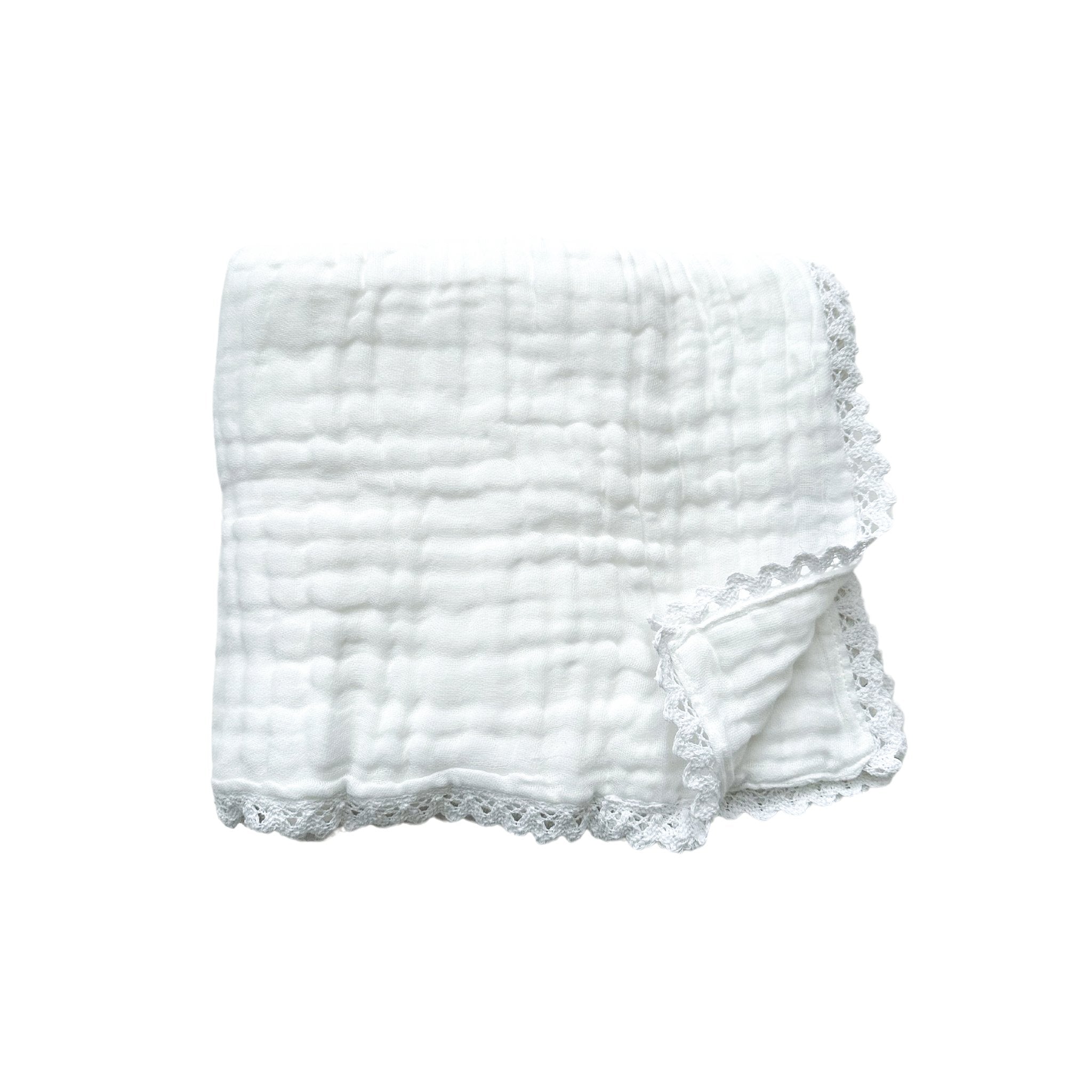 White Lace Organic Muslin Cotton 6-Layer Baby Blanket
