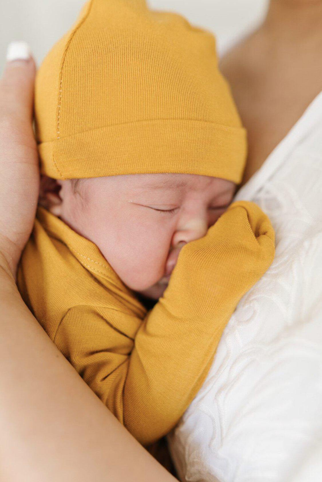 Newborn Baby Knot Hat - Mustard