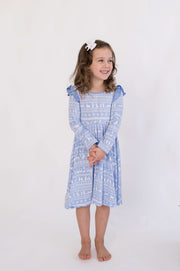 Arctic Fair Isle| Long Sleeve Toddler Flutter Dress