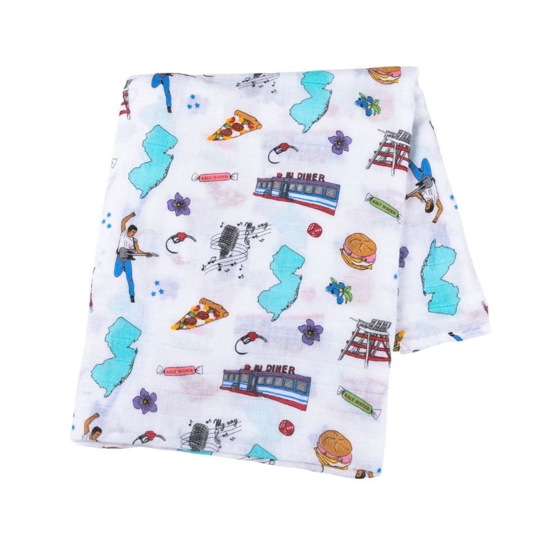 New Jersey Newborn Gift Set: Muslin Swaddle & Bib | Organic Cotton