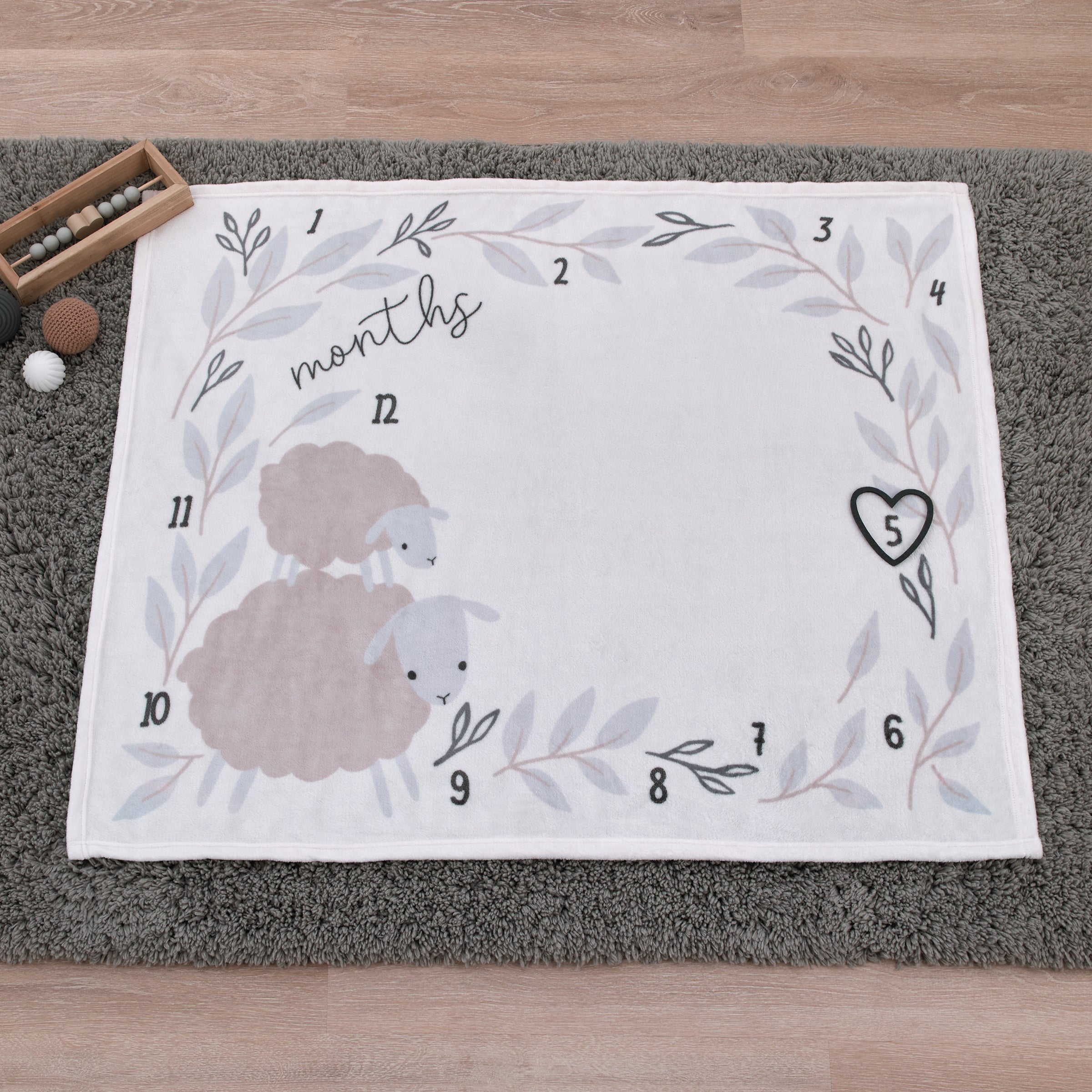 NoJo Together is Better White, Gray, and Taupe Mama and Baby Lamb Milestone Blanket