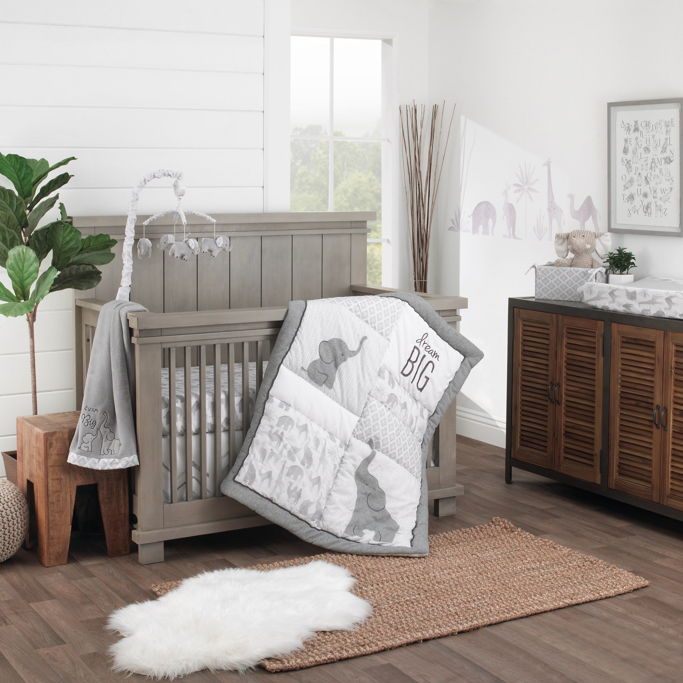 Elephant Tribe Grey and White 100% Cotton Photo Op Fitted Crib Sheet