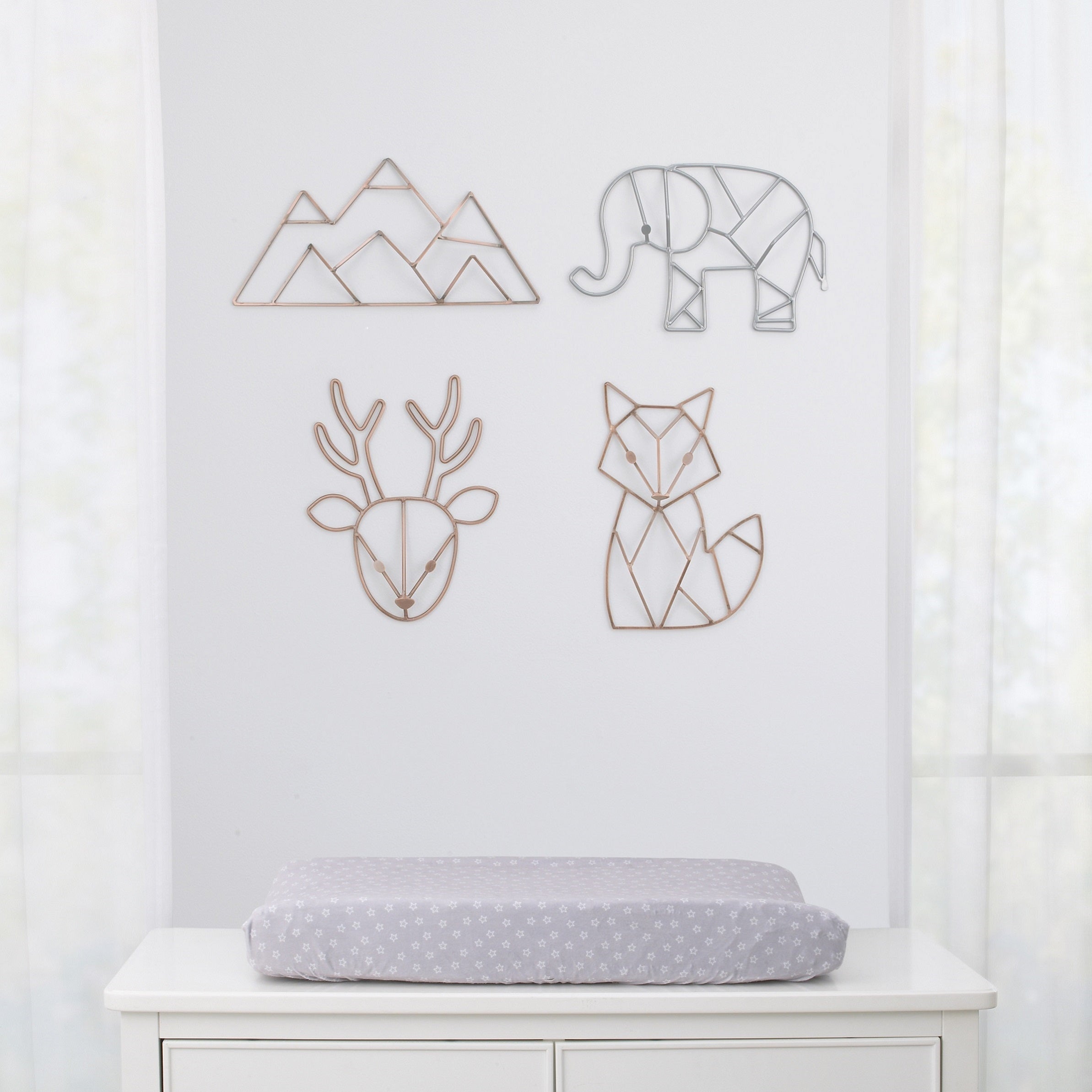 Elephant Shaped Wire Nursery Wall Decor, Grey Finish