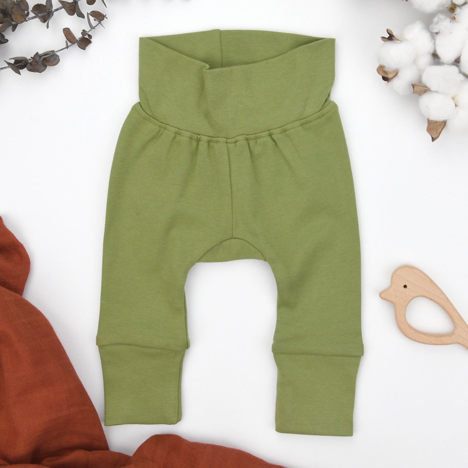 Organic Cotton High Waist Baby Pants, Oregano