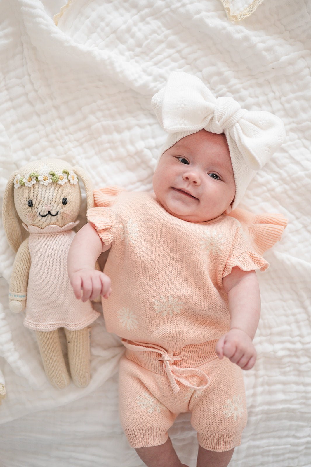 White Organic Cotton Pointelle Oversized Bow Baby Headband