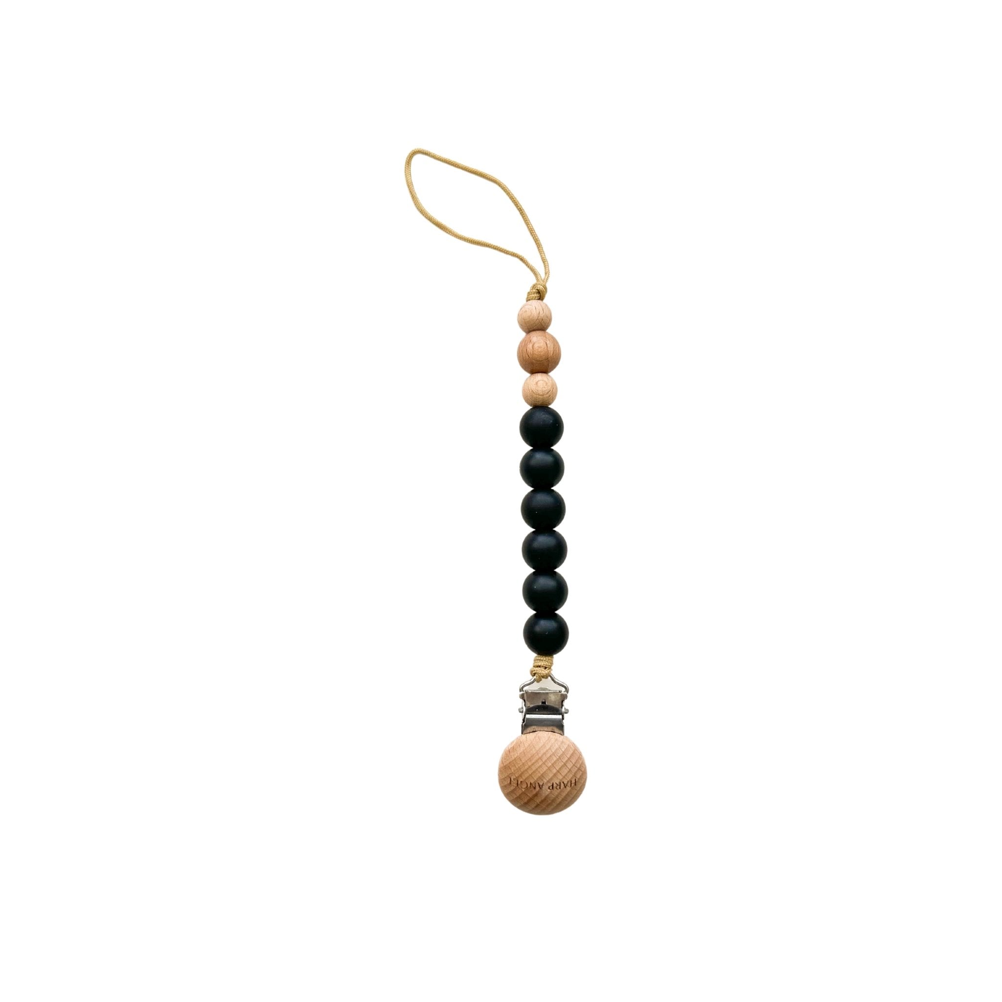 Pacifier Clip Harper – Black Silicone & Wood Teether