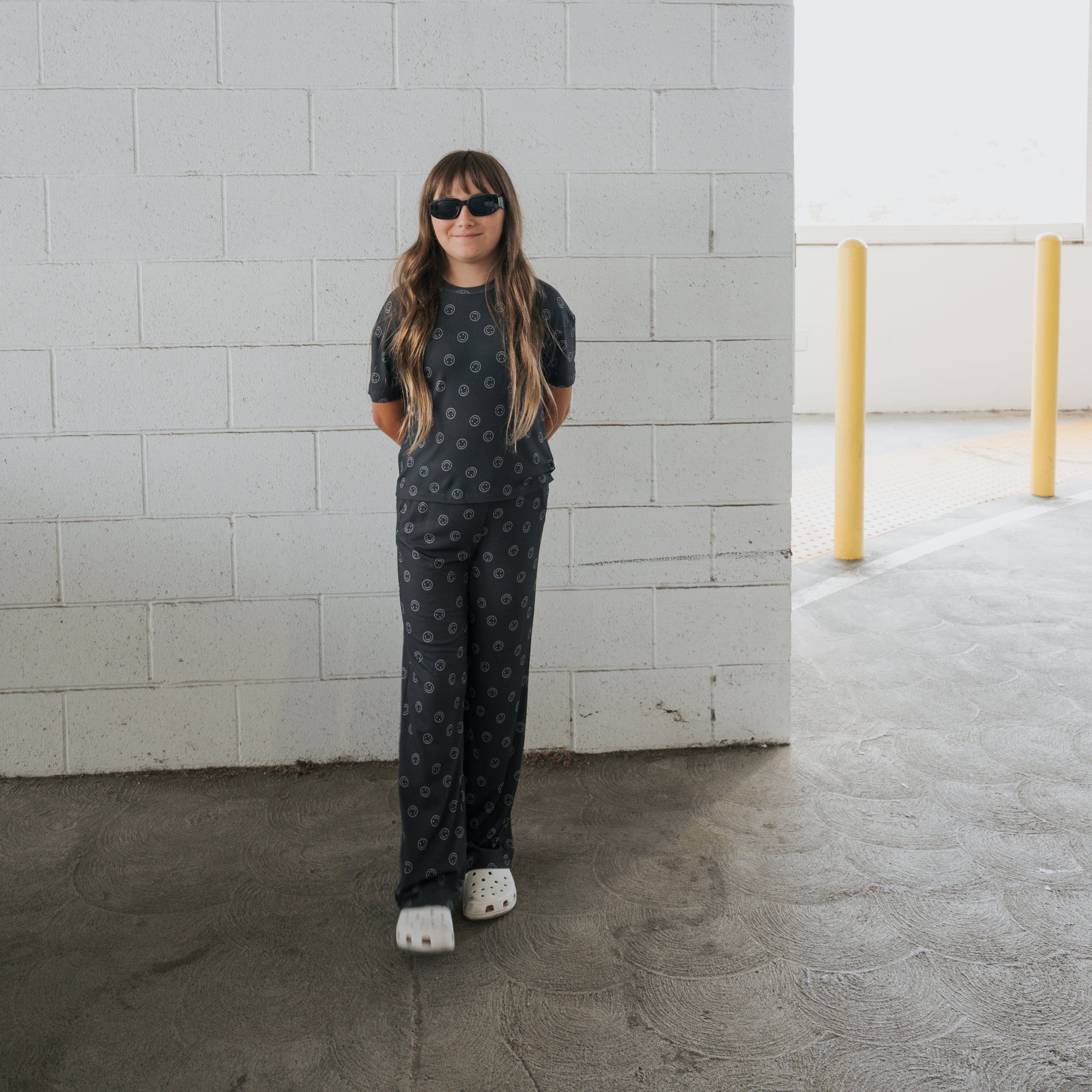 Child Boxy Tee Lounge Set | Smiley Ribbed